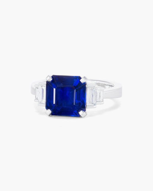 4.08 carat Asscher Cut Sapphire and Diamond Ring