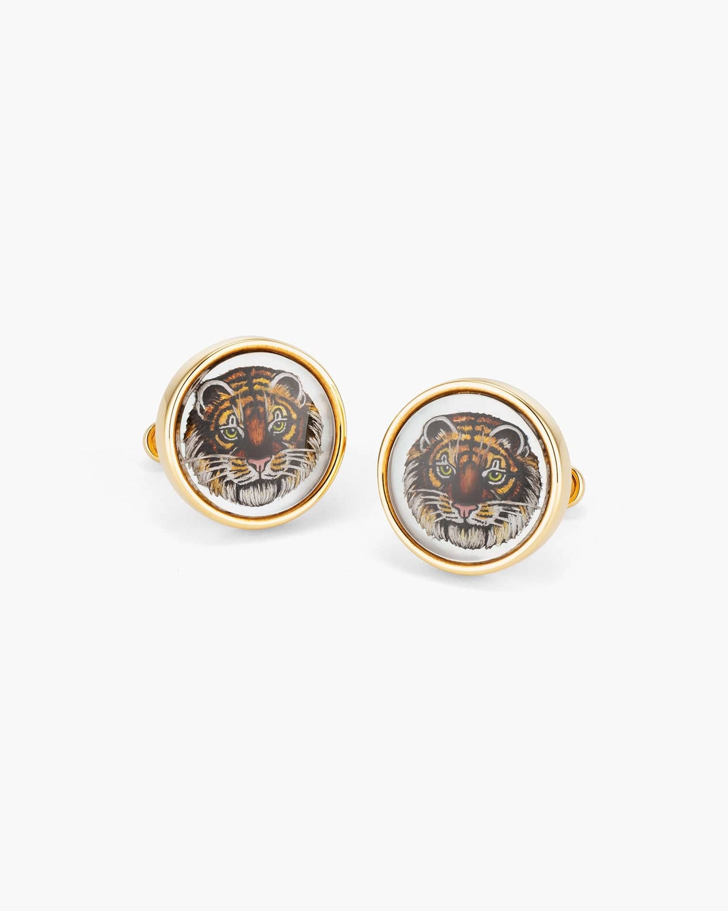 Mother of Pearl and Crystal Hand Painted Tiger Cufflinks