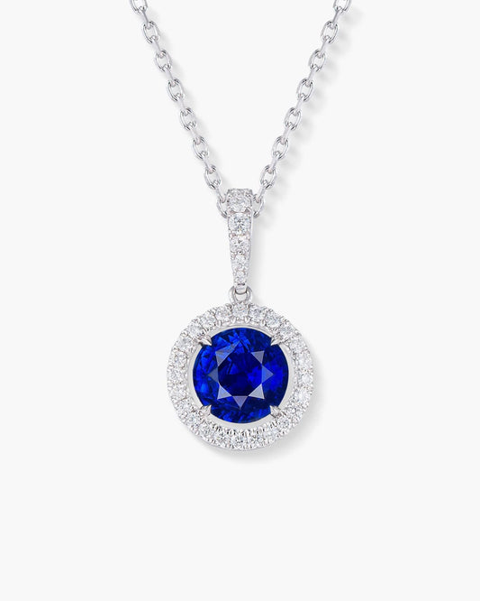 1.81 carat Round Cut Sapphire and Diamond Pendant Necklace