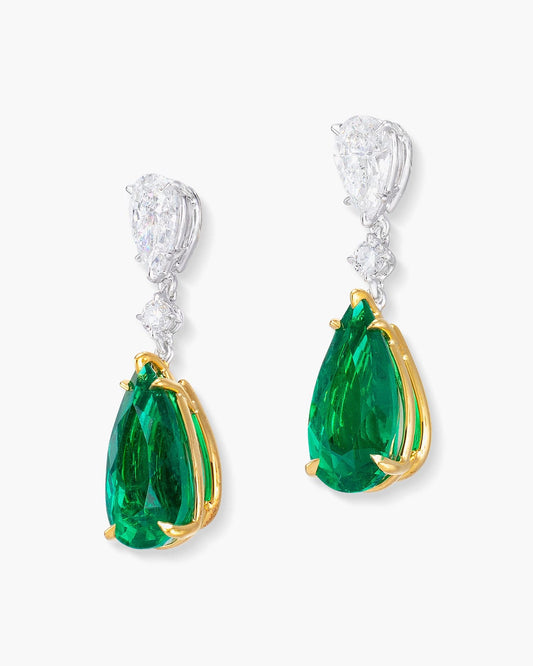 4.07 carat Pear Shape Colombian Emerald and Diamond Earrings