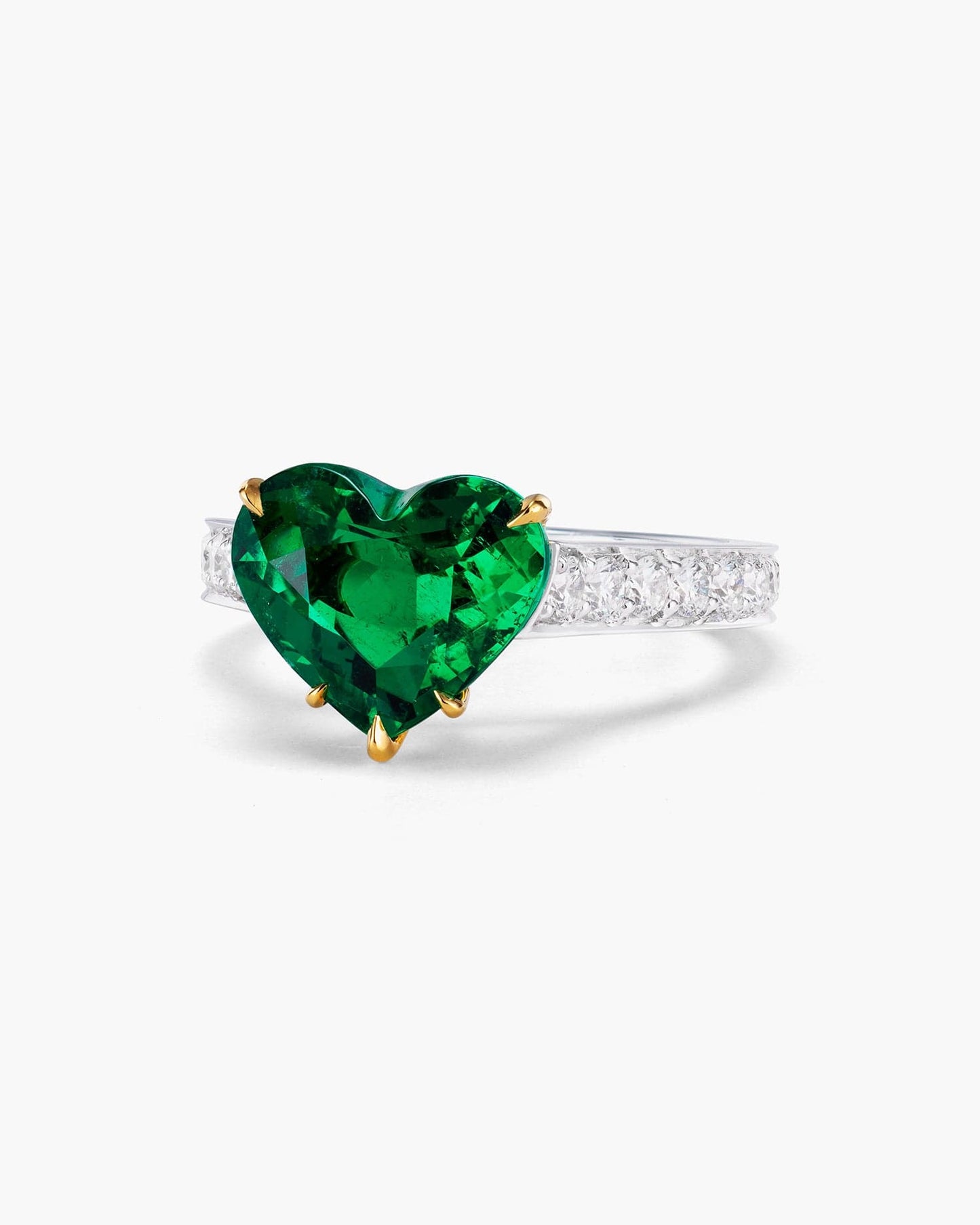 3.09 carat Heart Shape Colombian Emerald and Diamond Ring