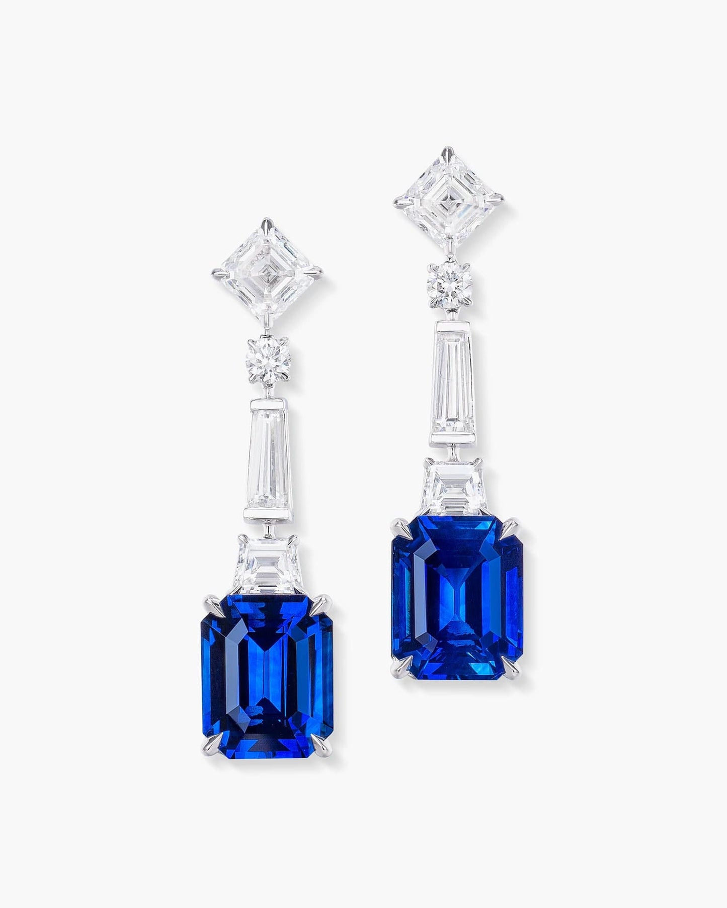 7.77 carat Emerald Cut Sapphire and Diamond Earrings