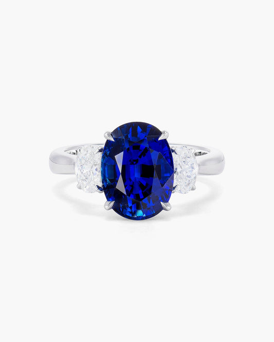 4.22 carat Oval Shape Ceylon Sapphire and Diamond Ring