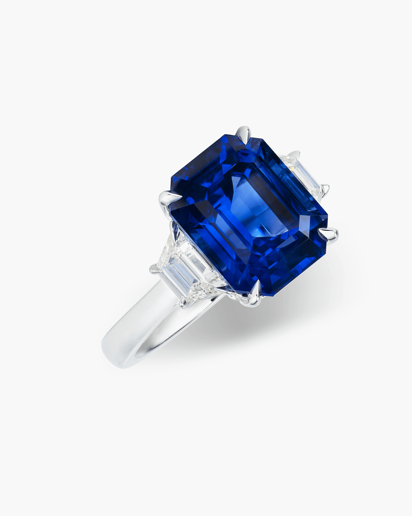 7.25 carat Emerald Cut Ceylon Sapphire and Diamond Ring