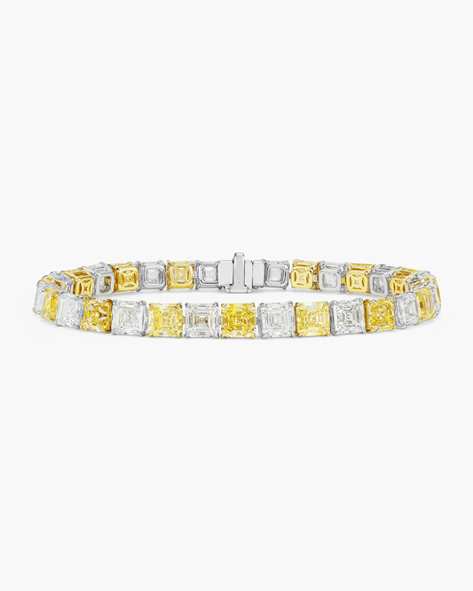 Asscher Cut Yellow and White Diamond Bracelet