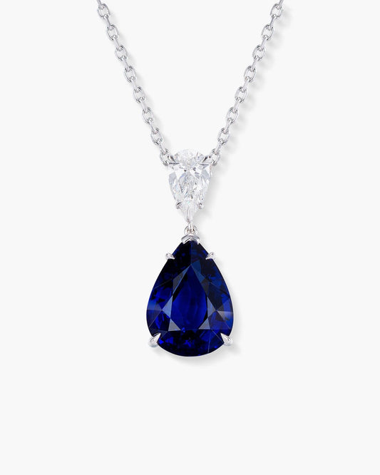 4.35 carat Pear Shape Ceylon Sapphire and Diamond Pendant Necklace