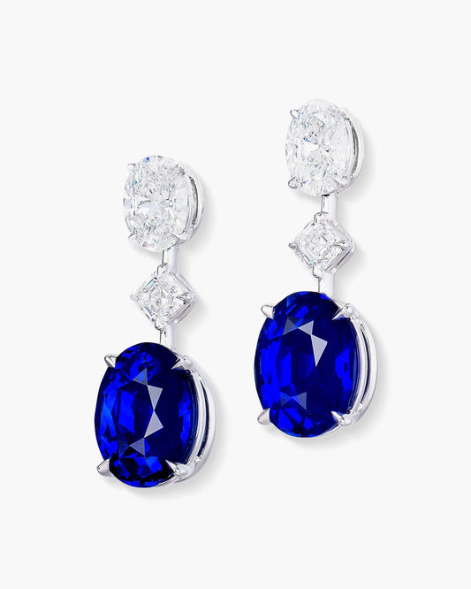 8.34 carat Oval Shape Ceylon Sapphire and Diamond Earrings