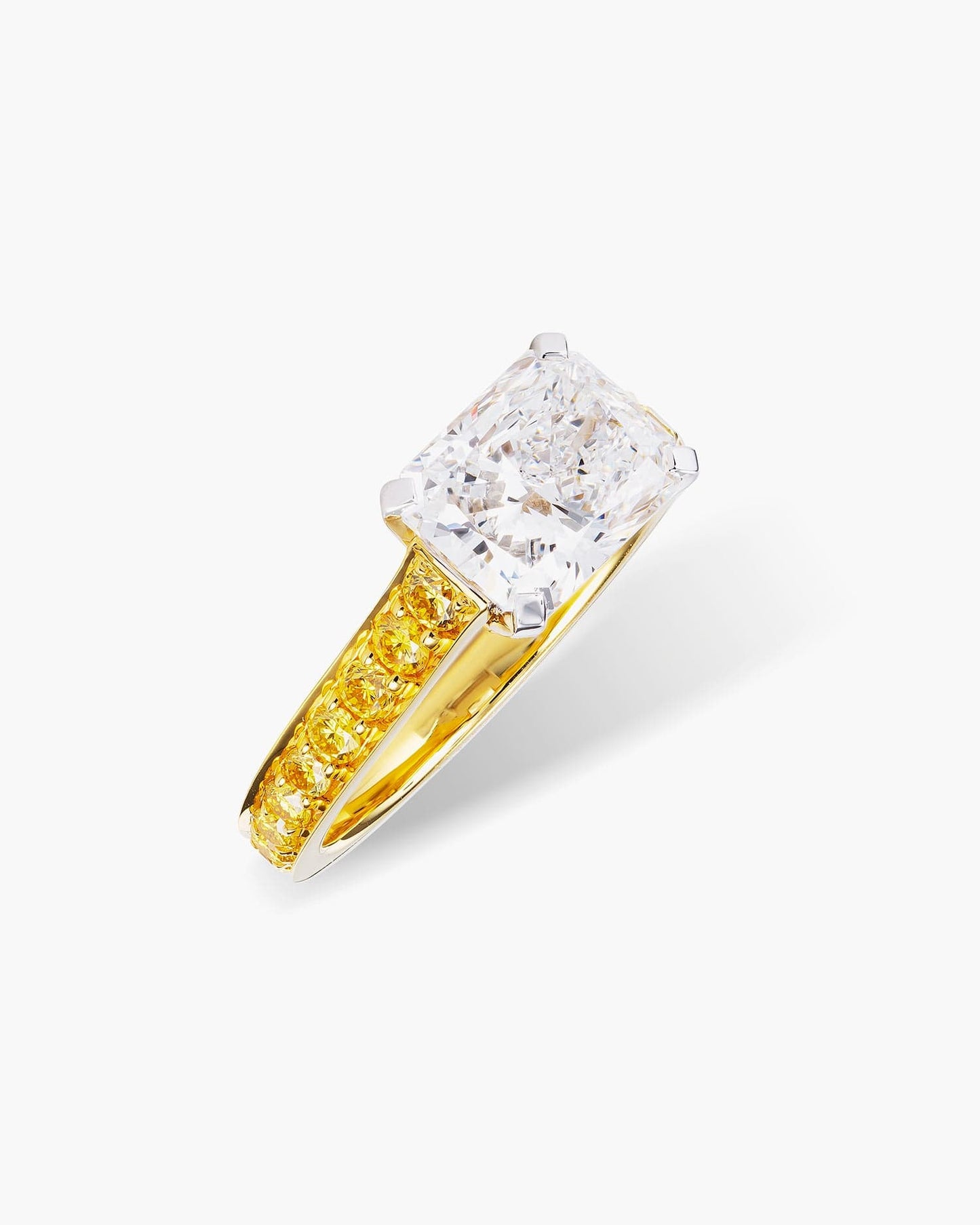 2.02 carat Radiant Cut White and Yellow Diamond Ring