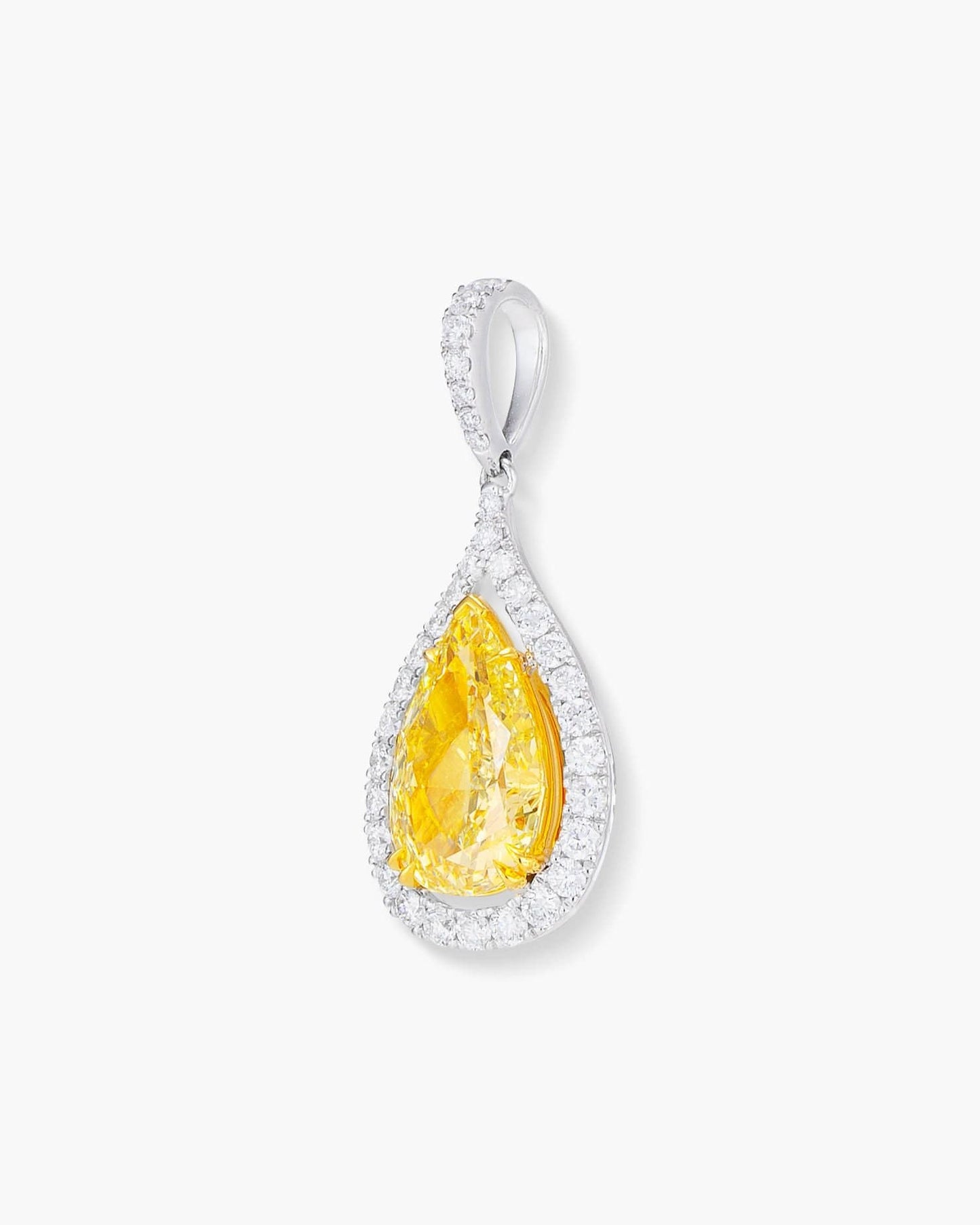 1.51 carat Pear Shape Yellow and White Diamond Pendant Necklace