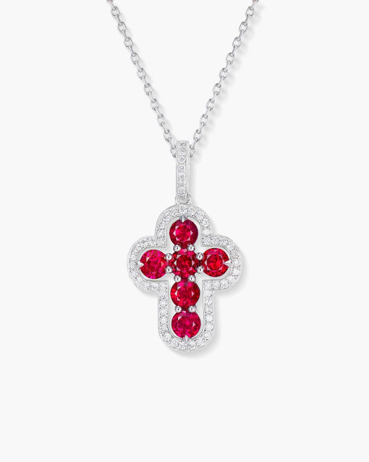 Ruby and Diamond Cross Pendant Necklace, 1.60 carats
