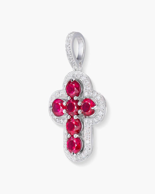 Ruby and Diamond Cross Pendant Necklace, 1.60 carats
