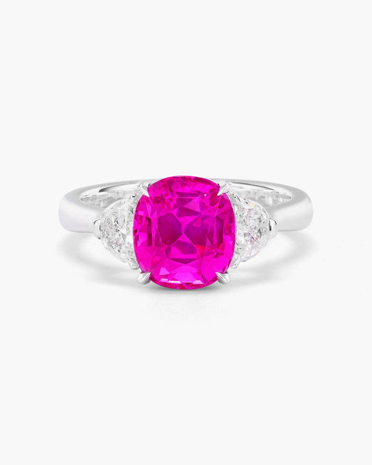 3.43 carat Cushion Cut Ceylon Pink Sapphire and Diamond Ring