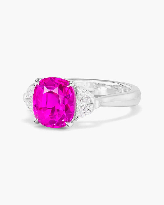 3.43 carat Cushion Cut Ceylon Pink Sapphire and Diamond Ring