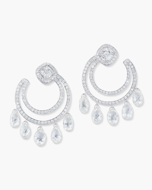 Briolette Diamond Crescent Hoop Earrings