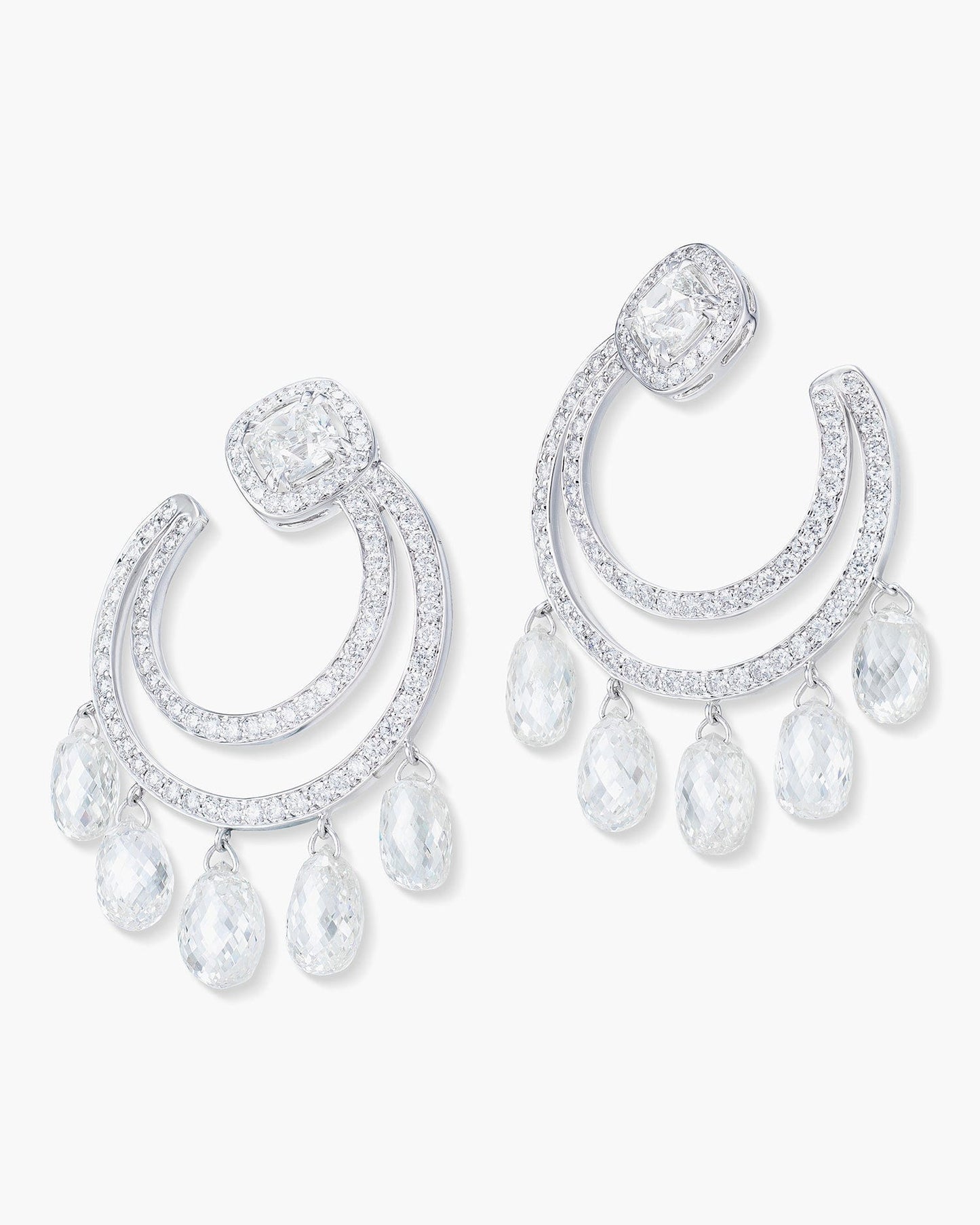 Briolette Diamond Crescent Hoop Earrings