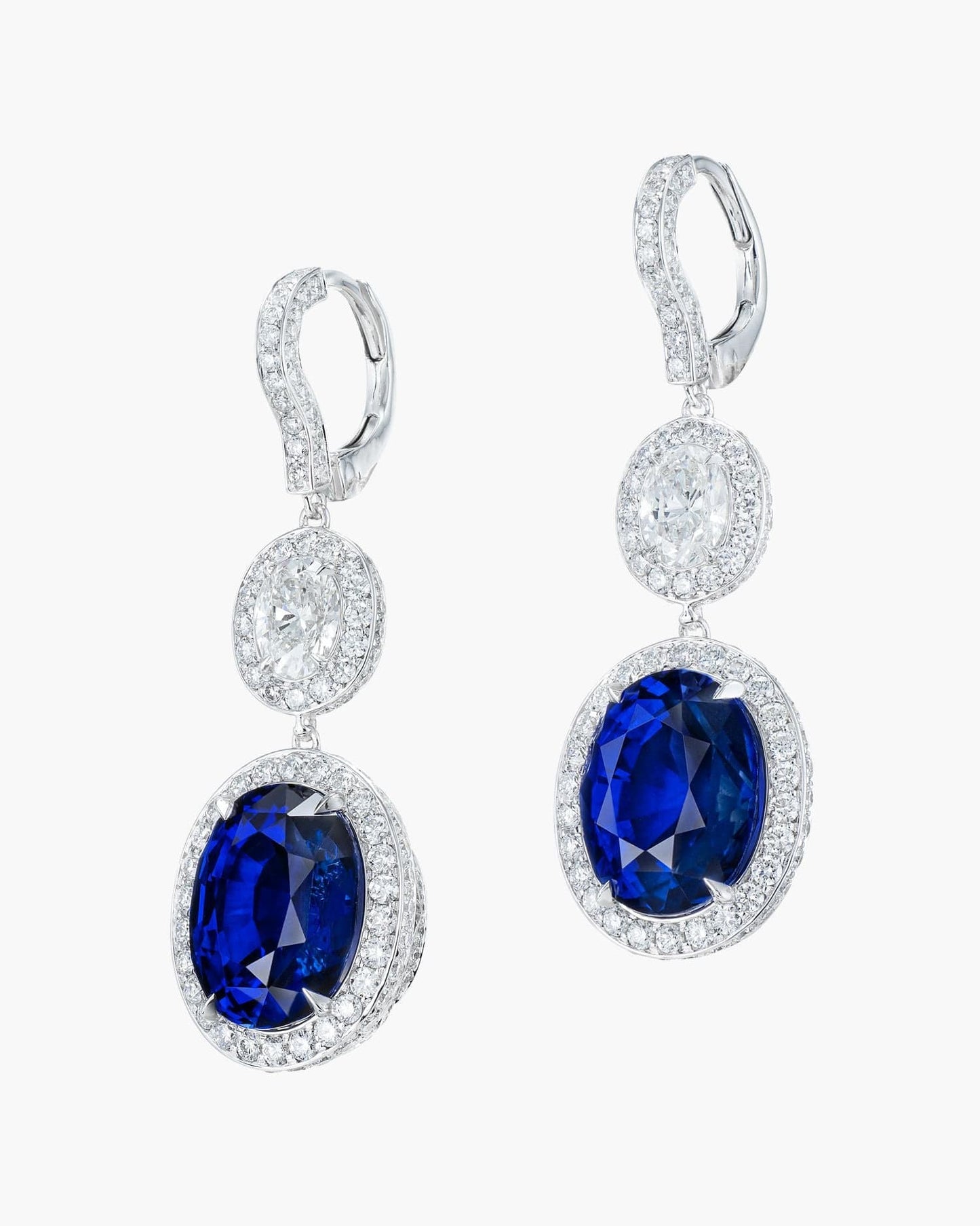 12.05 carat Oval Shape Ceylon Sapphire and Diamond Earrings