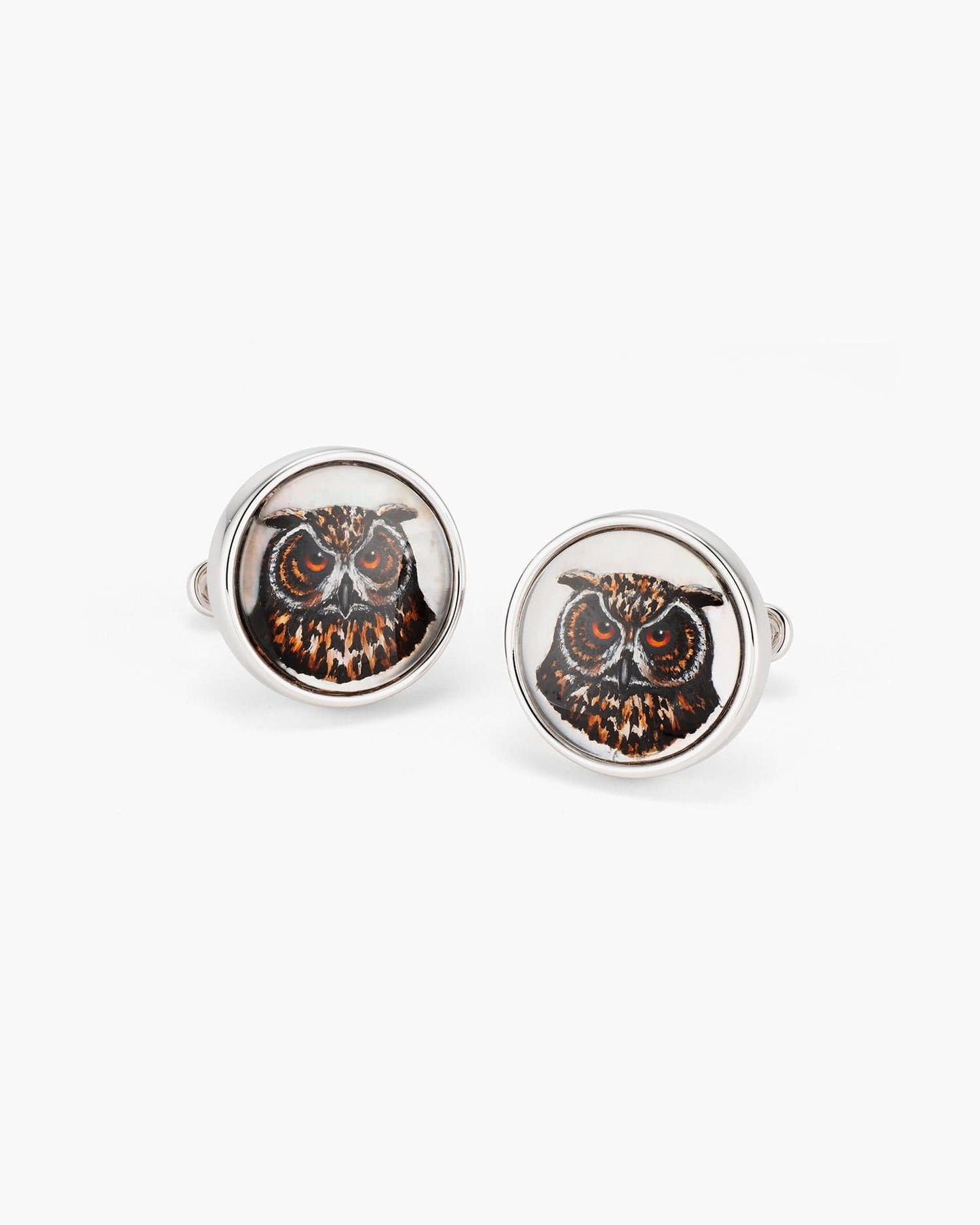 Mother of Pearl and Crystal Hand Painted Owl Cufflinks