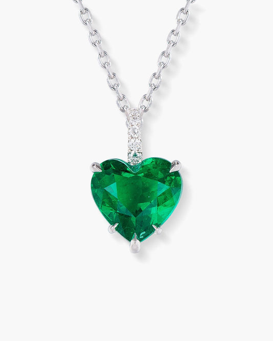 2.14 carat Heart Shape Colombian Emerald Pendant Necklace