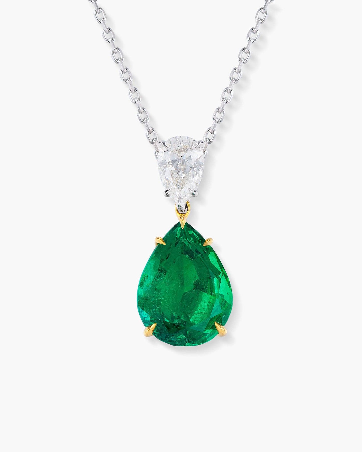 4.84 carat Pear Shape Colombian Emerald and Diamond Pendant Necklace