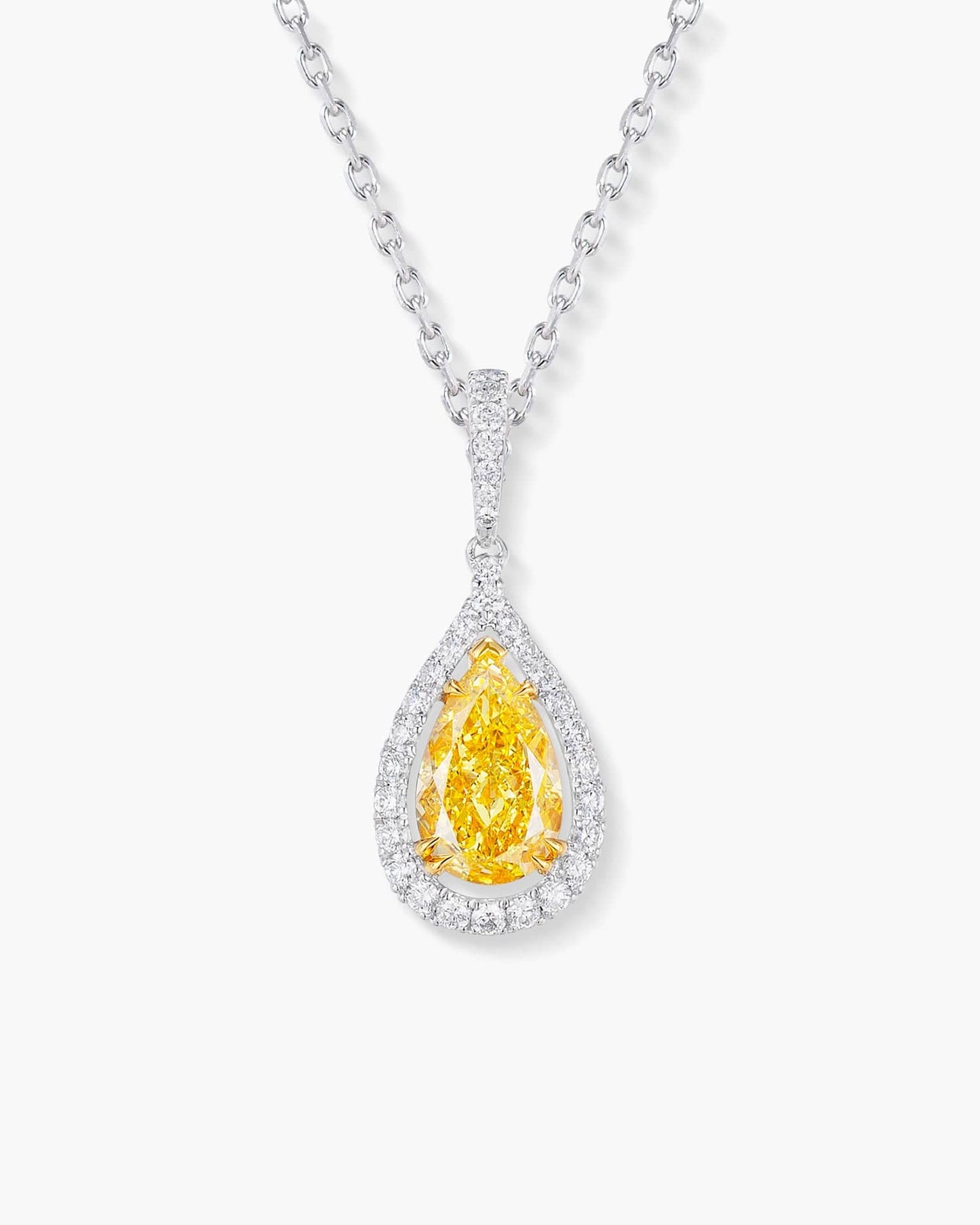 1.24 carat Pear Shape Yellow and White Diamond Pendant Necklace