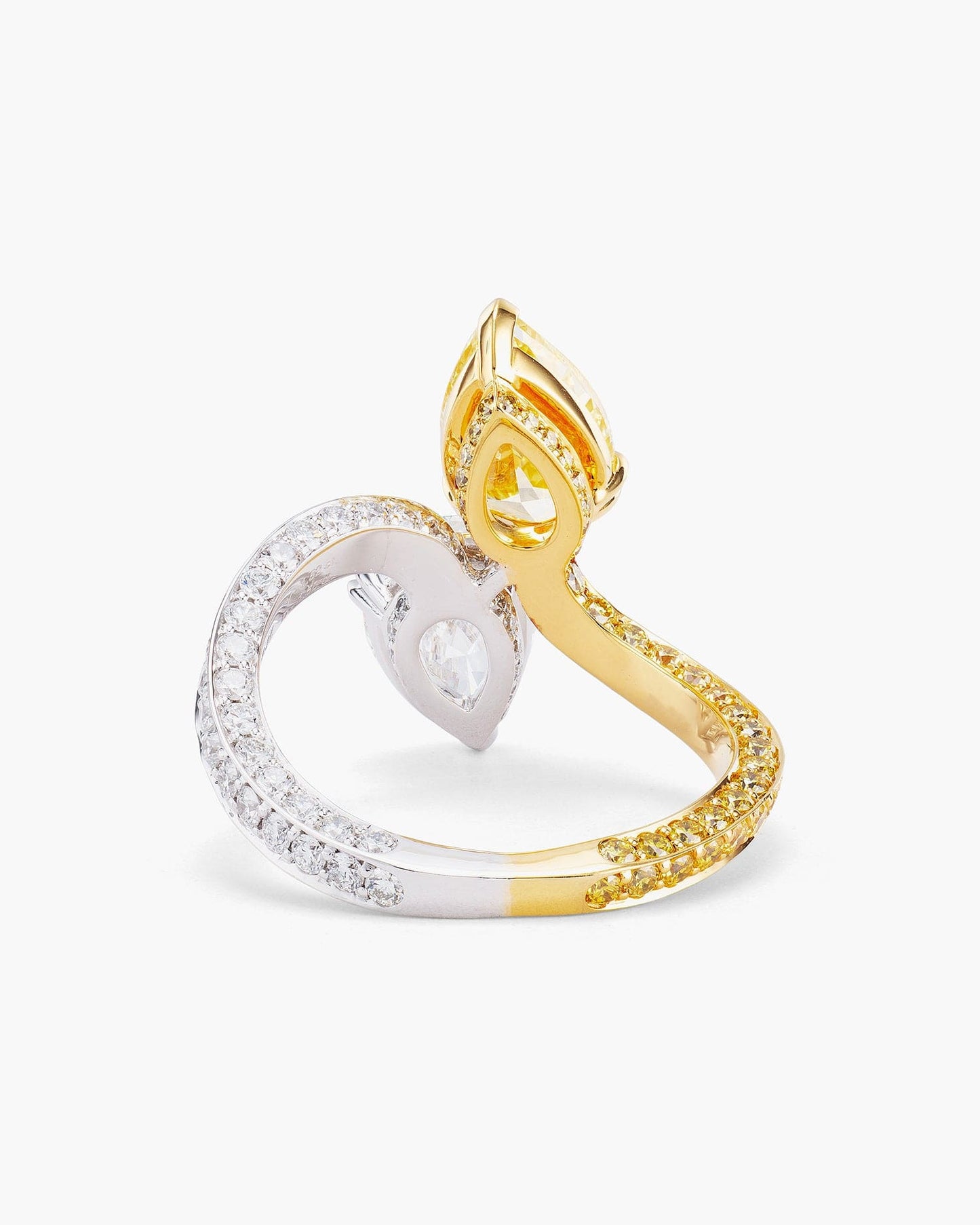 Pear Shape Yellow and White Diamond Toi-et-Moi Ring