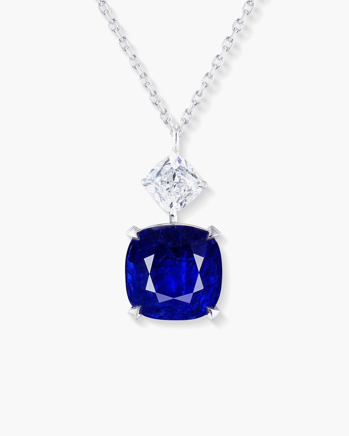 4.97 carat Cushion Cut Burmese Sapphire and Diamond Pendant Necklace