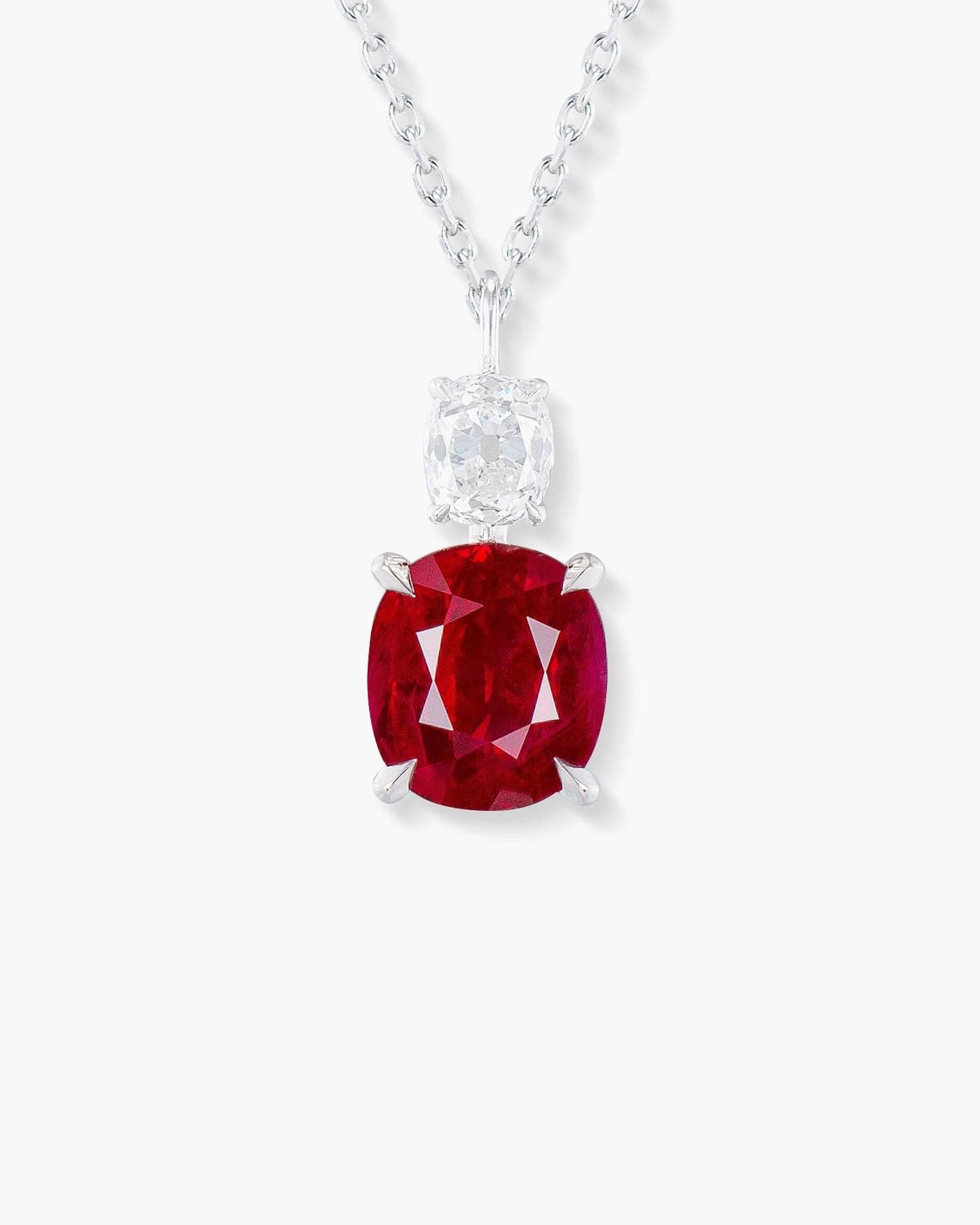 2.82 carat Cushion Cut Burmese Ruby and Diamond Pendant Necklace