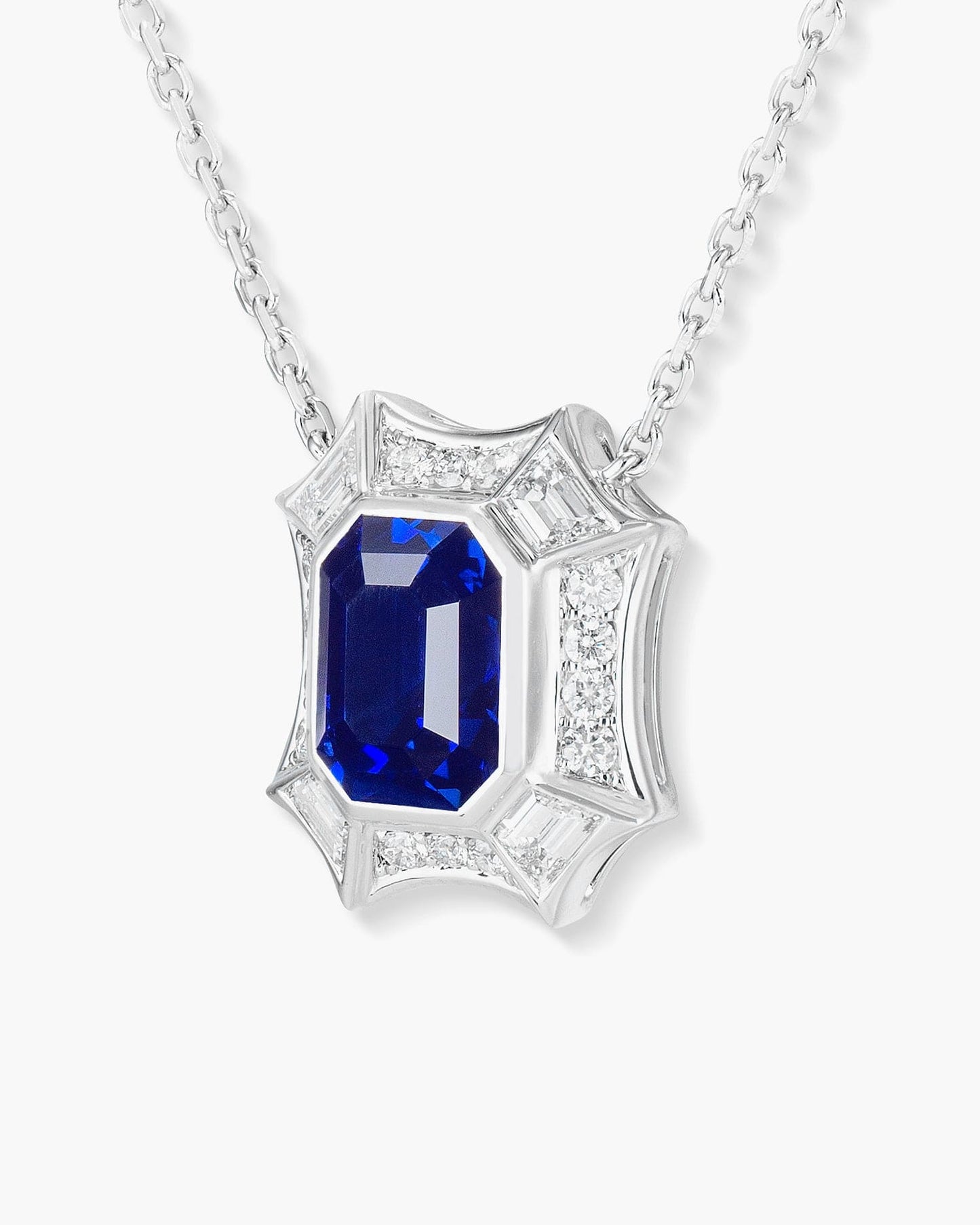 3.01 carat Emerald Cut Ceylon Sapphire and Diamond Pendant Necklace