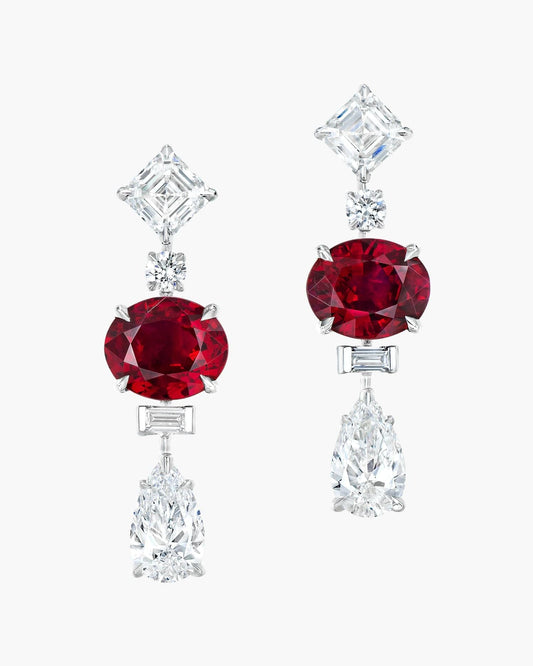 3.98 carat Oval Shape Burmese Ruby and Diamond Earrings