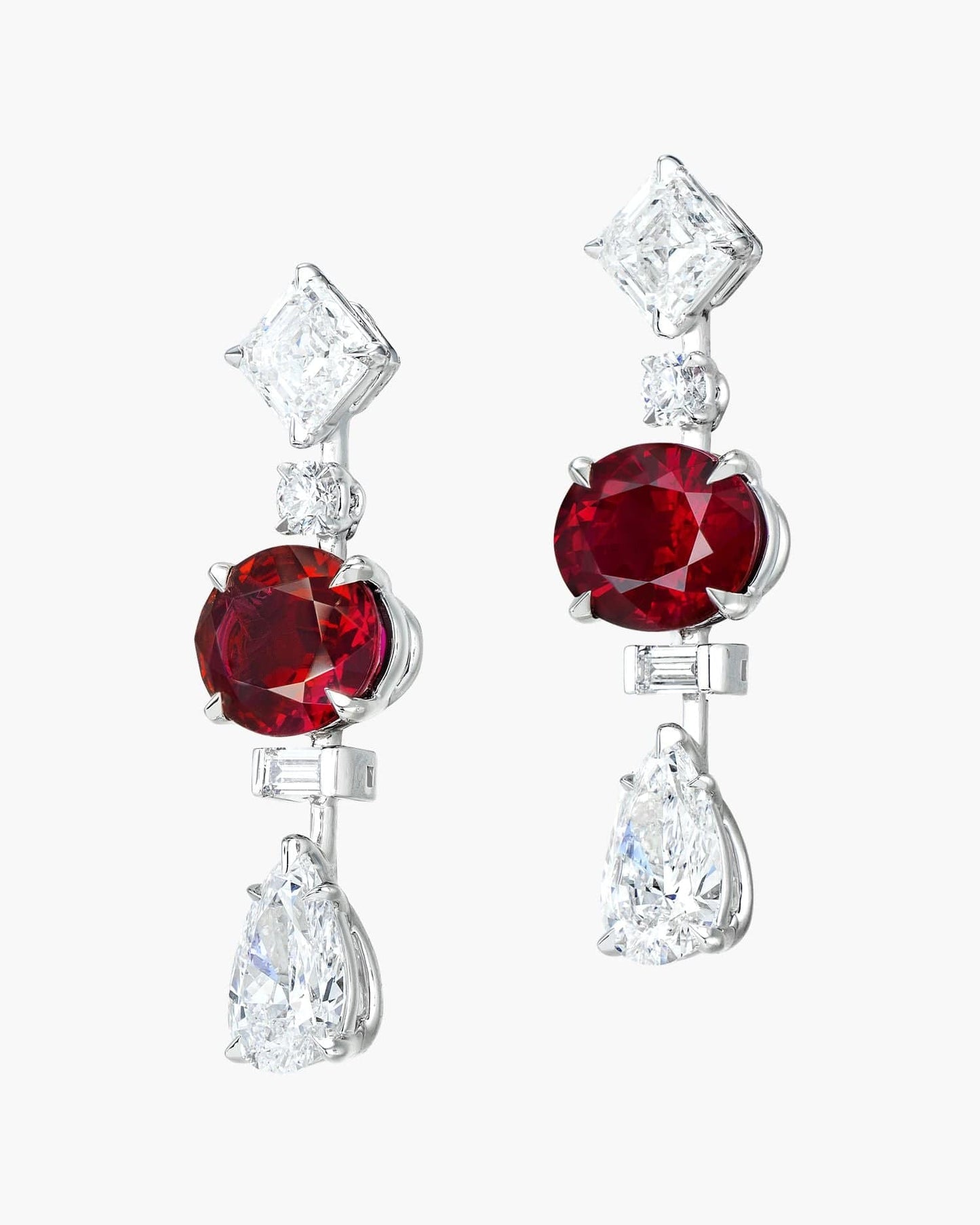 3.98 carat Oval Shape Burmese Ruby and Diamond Earrings