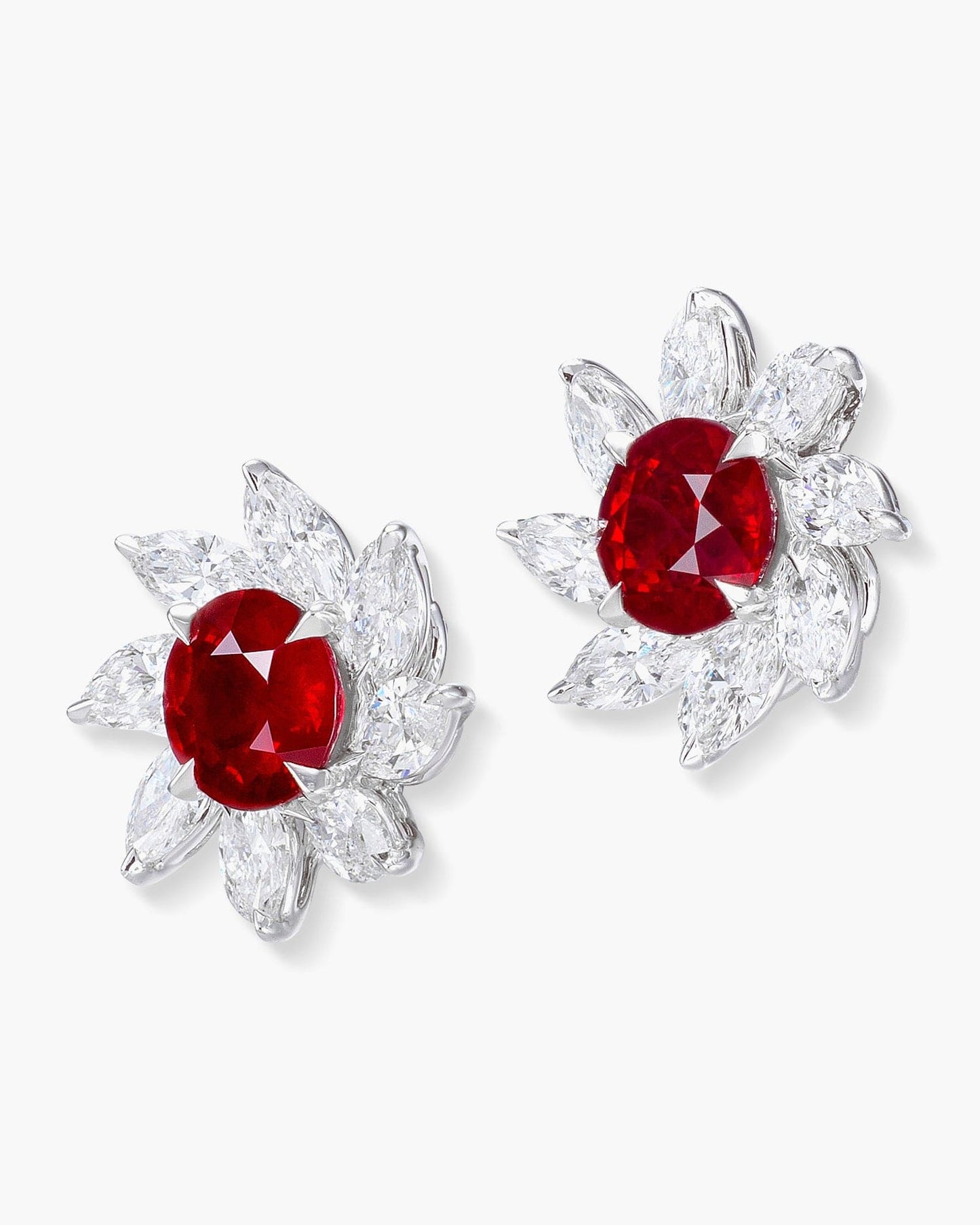 2.32 carat Round Cut Burmese Ruby and Diamond Ear Studs