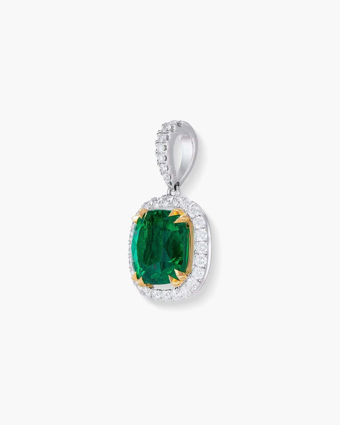 1.66 carat Cushion Cut Colombian Emerald and Diamond Pendant Necklace