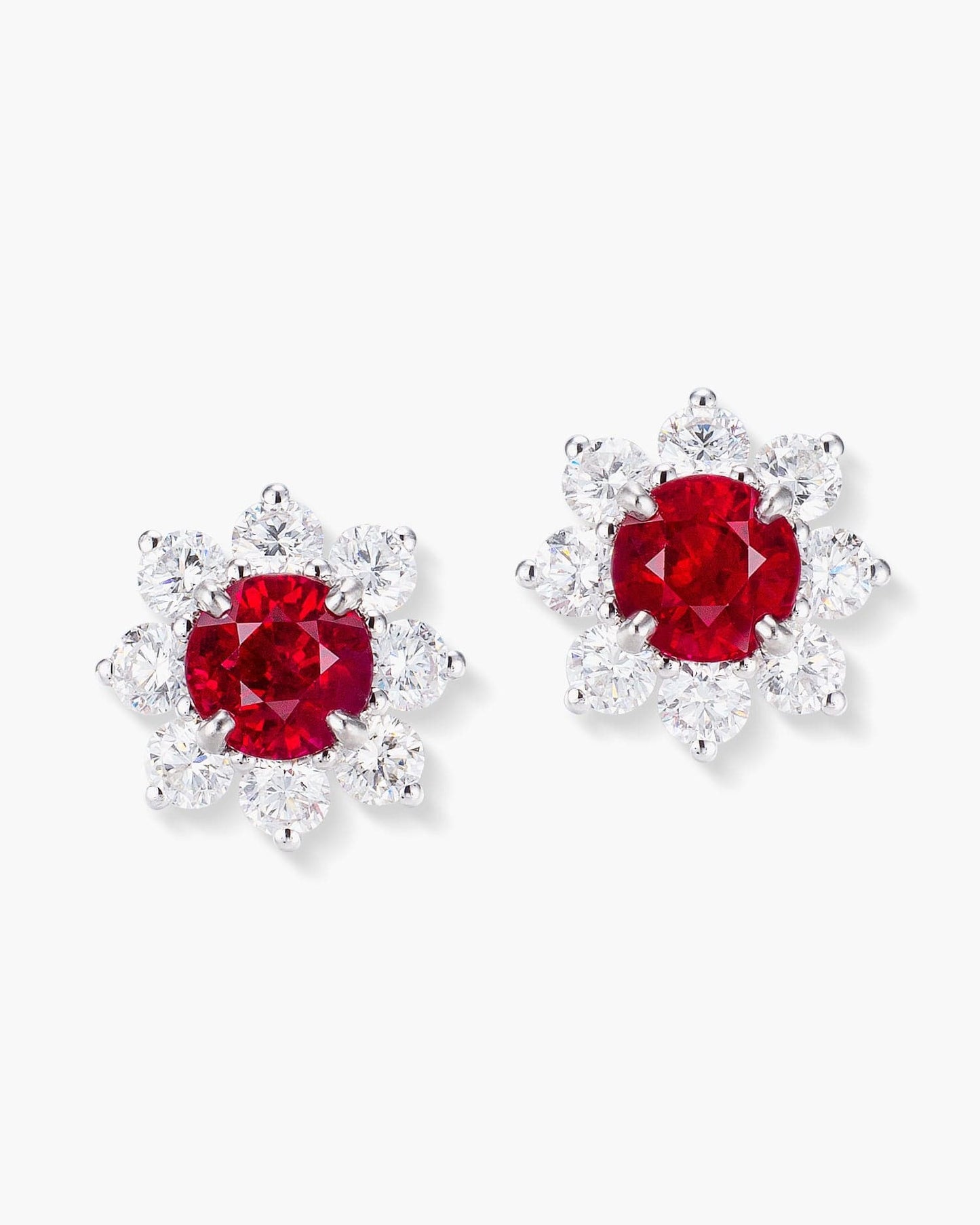 2.08 carat Round Cut Burmese Ruby and Diamond Ear Studs