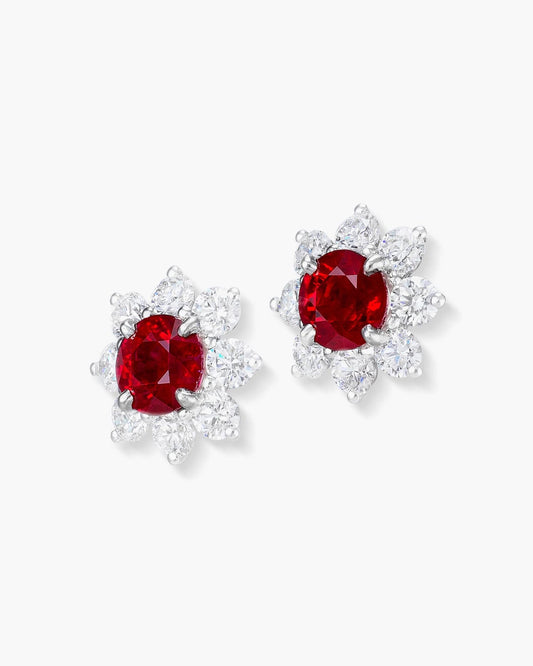 2.08 carat Round Cut Burmese Ruby and Diamond Ear Studs