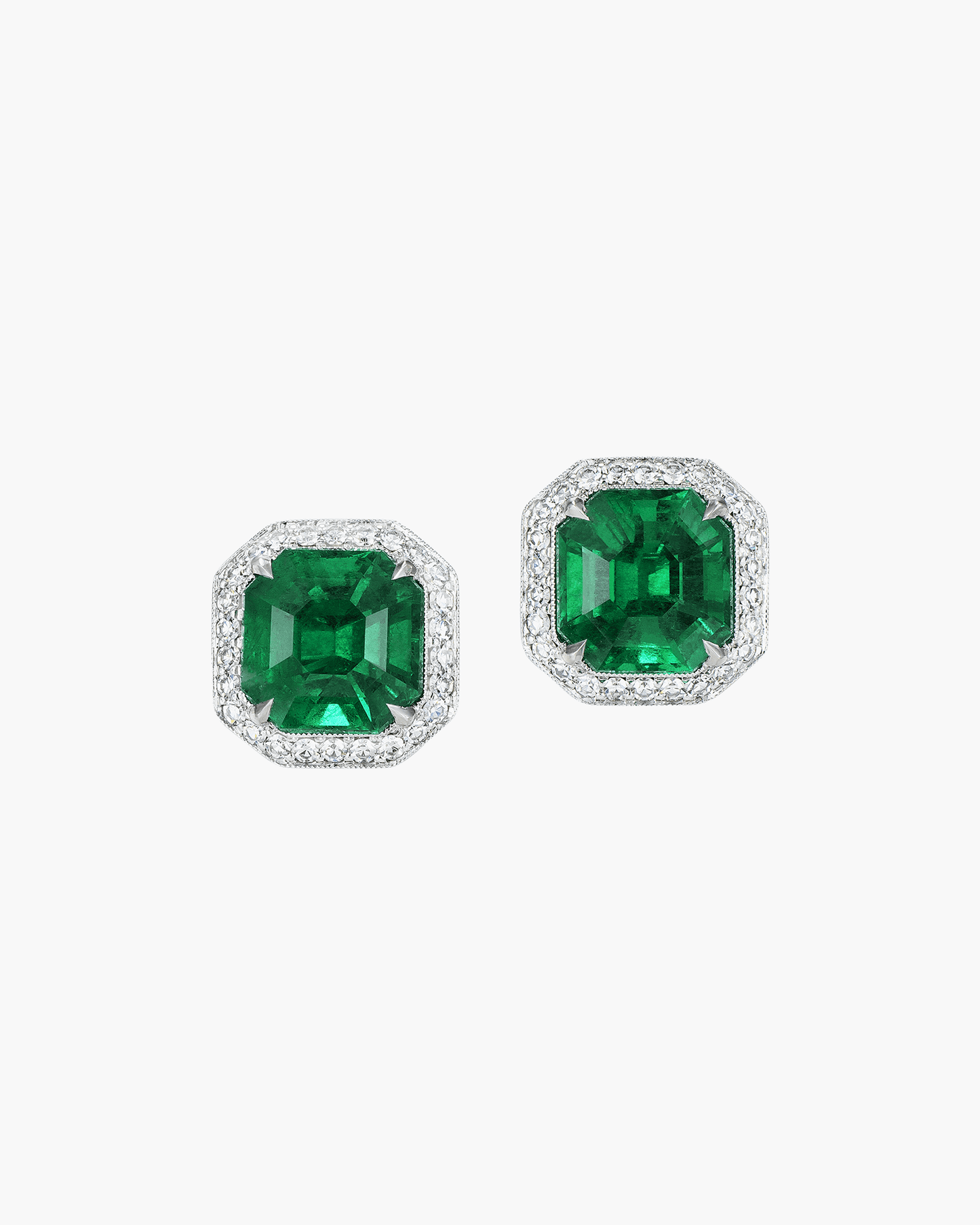 5.37 carat Emerald Cut Colombian Emerald and Diamond Ear Studs