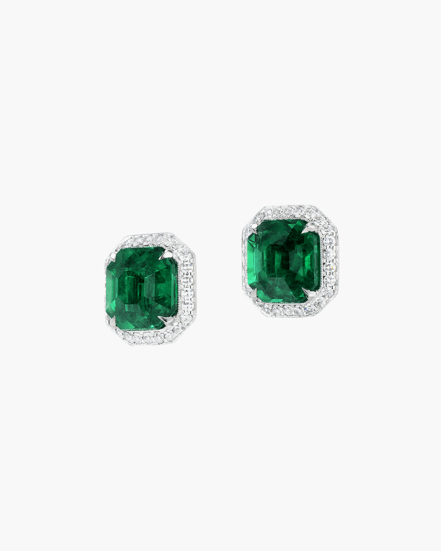 5.37 carat Emerald Cut Colombian Emerald and Diamond Ear Studs