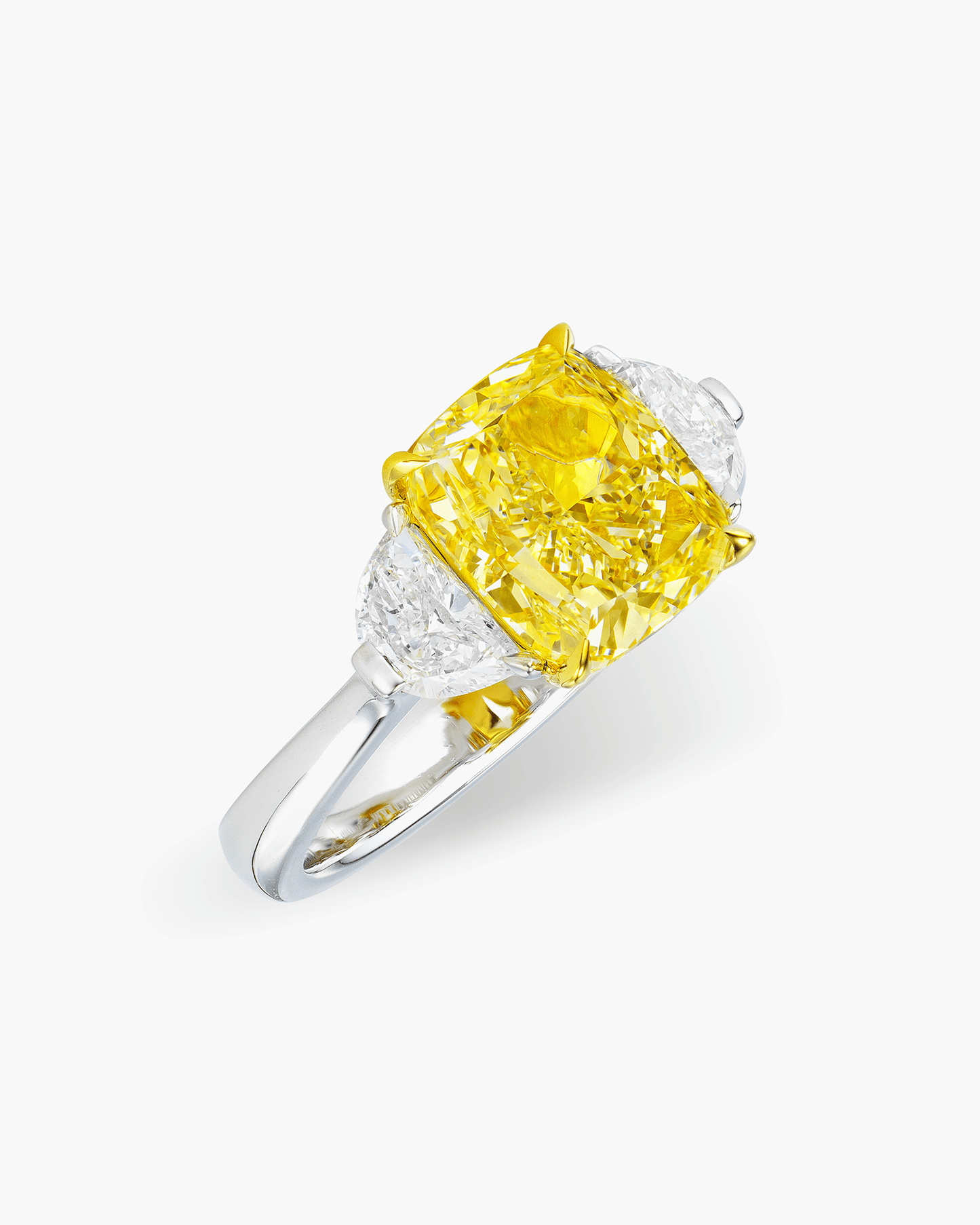 3.13 carat Cushion Cut Yellow and White Diamond Ring