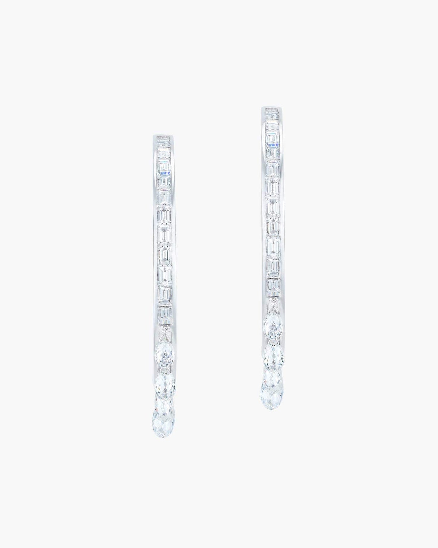 Briolette and Baguette Diamond White Gold Hoop Earrings