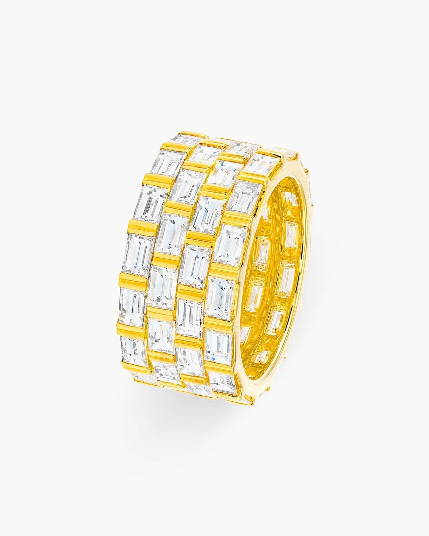 4-Row Baguette Diamond Yellow Gold Eternity Ring