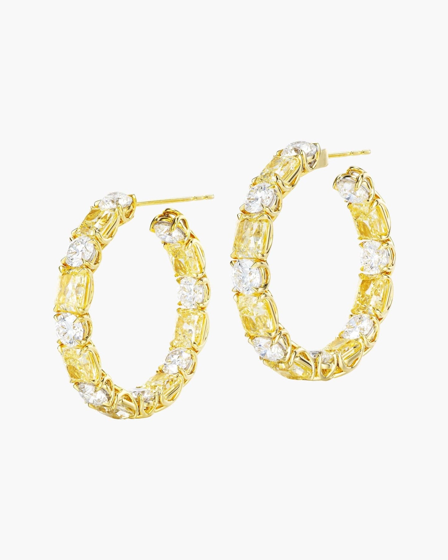Radiant Cut Yellow and White Diamond Hoop Earrings (1.00 carat)