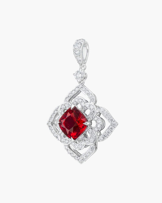 2.52 carat Cushion Cut Mozambique Ruby and Diamond Lotus Pendant Necklace