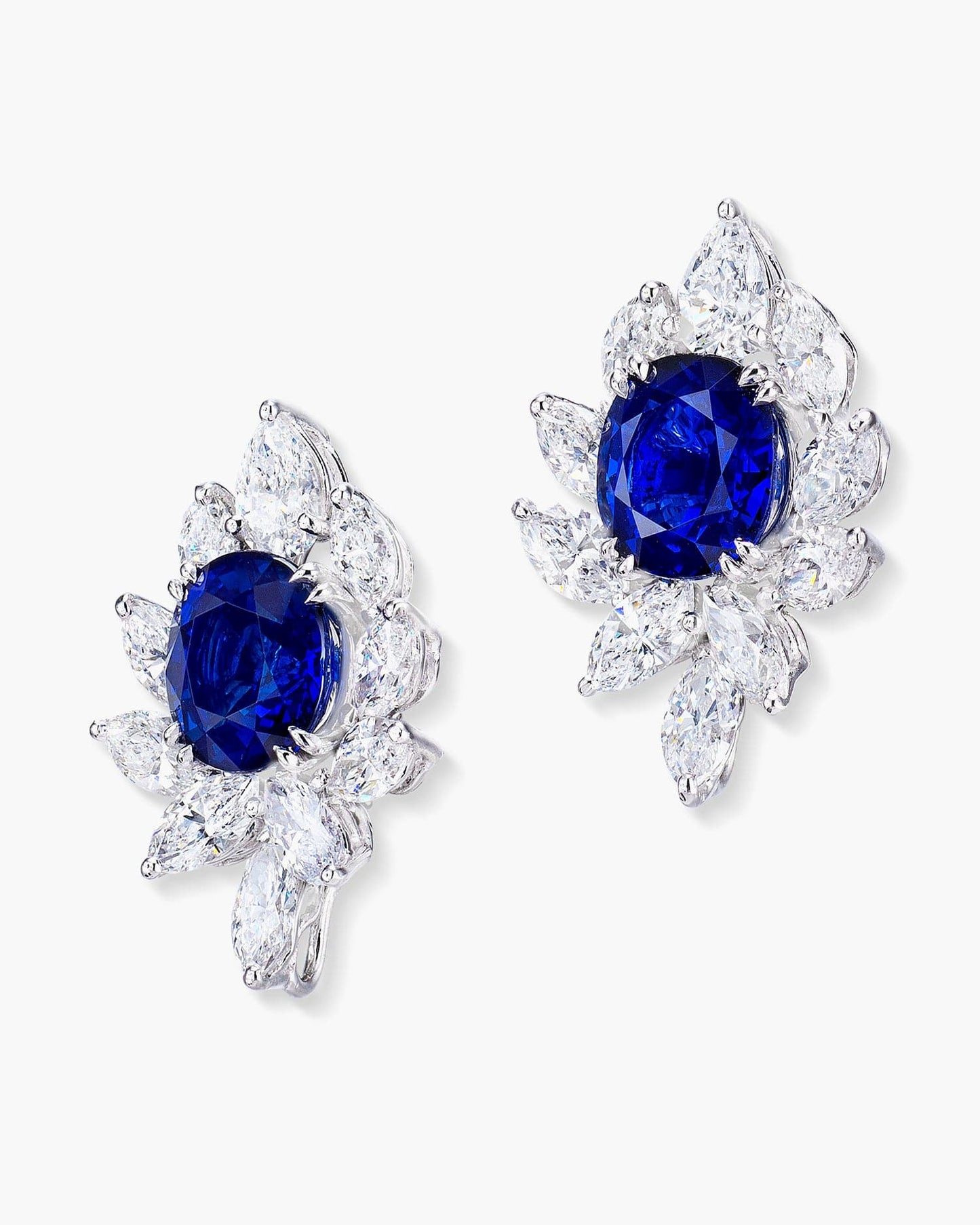 6.07 carat Oval Shape Ceylon Sapphire and Diamond Cluster Earrings