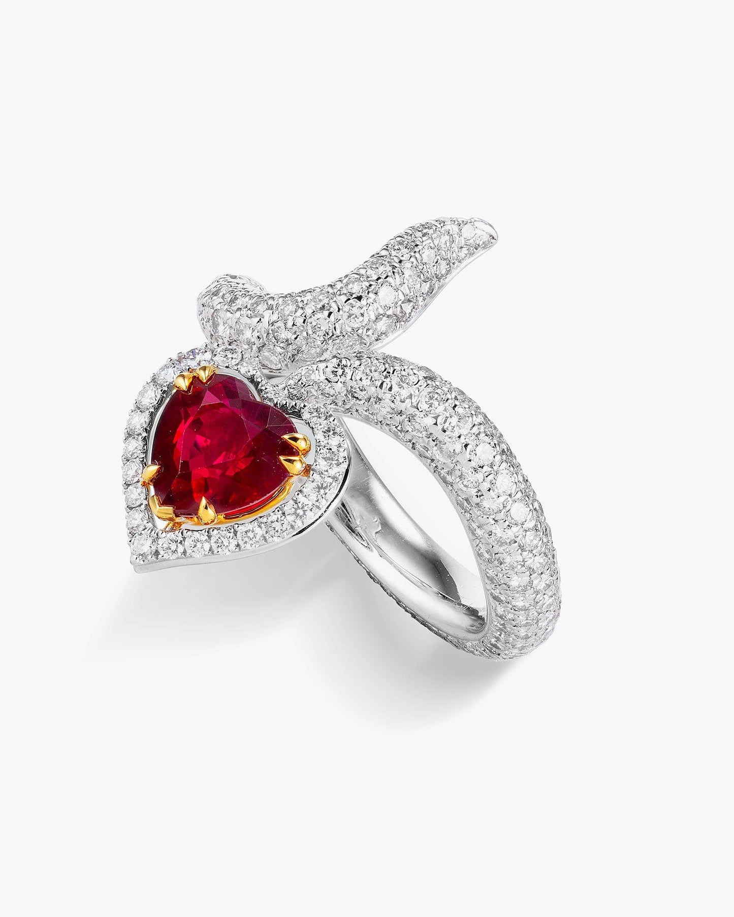 1.49 carat Heart Shape Burmese Ruby and Diamond Ring