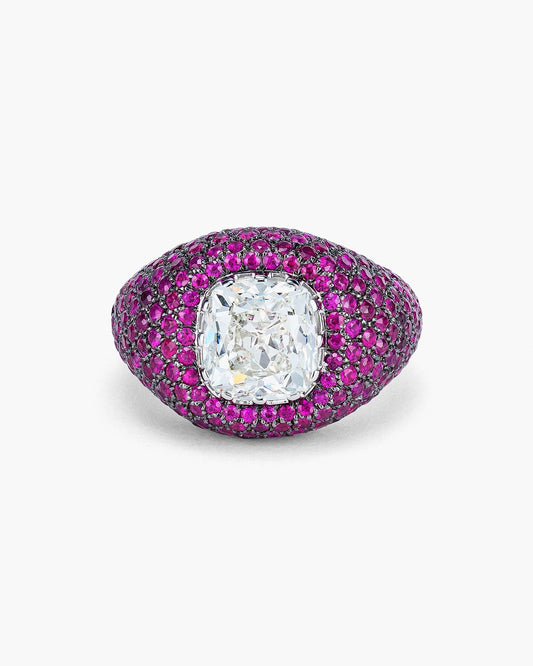 3.01 carat Cushion Cut Diamond and Ruby Ring