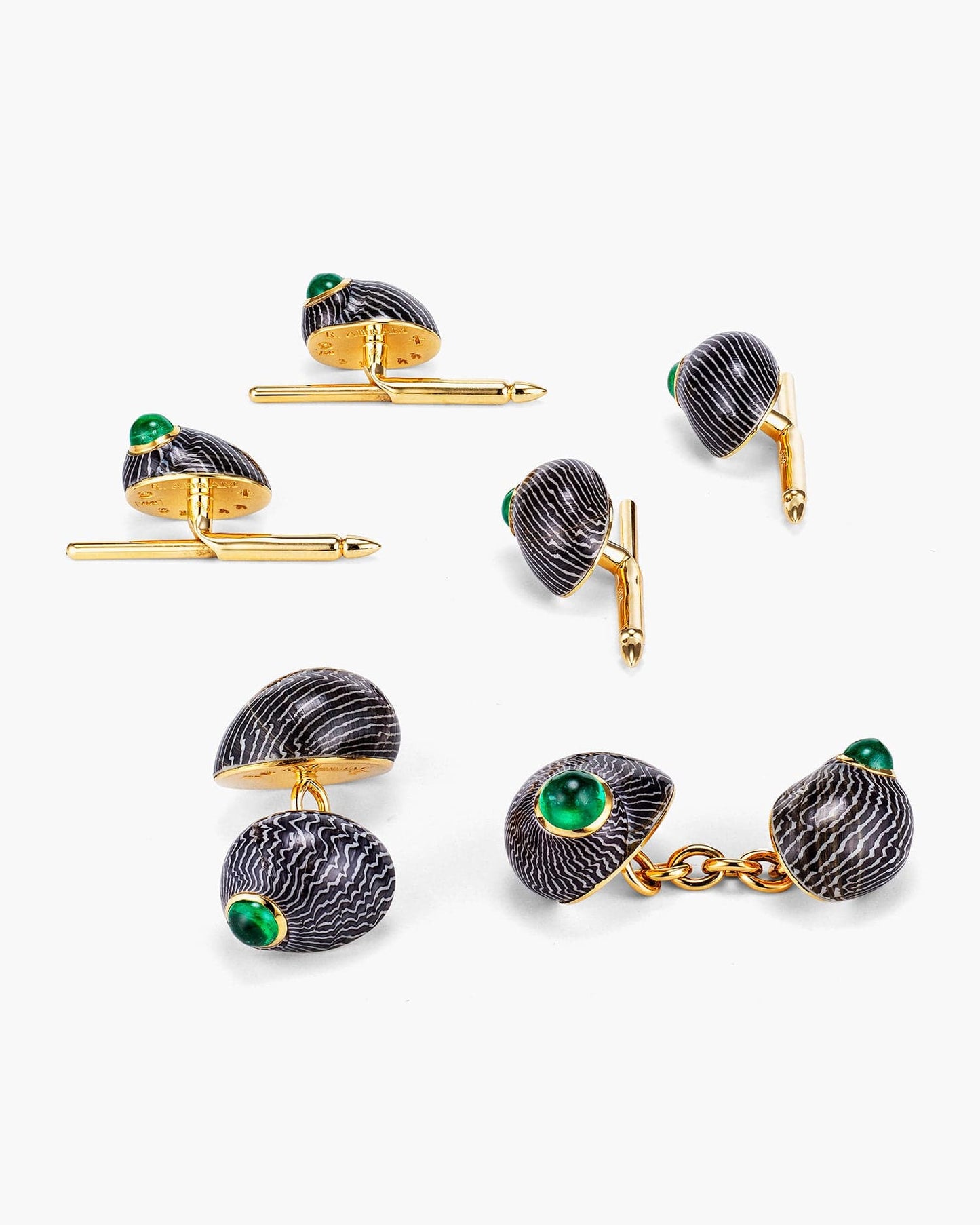 Nerita Zebra Shell and Emerald Cufflinks and Stud Set
