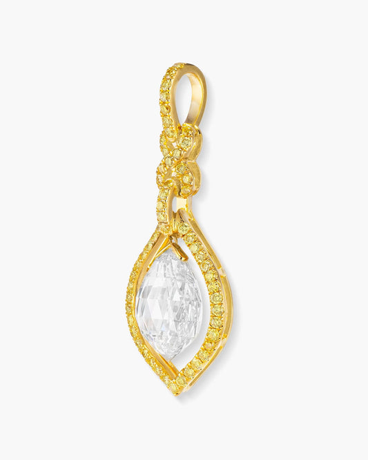 3.42 carat Briolette Cut White and Yellow Diamond Pendant Necklace