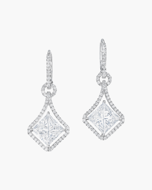 4.19 carat Princess Cut Diamond Earrings