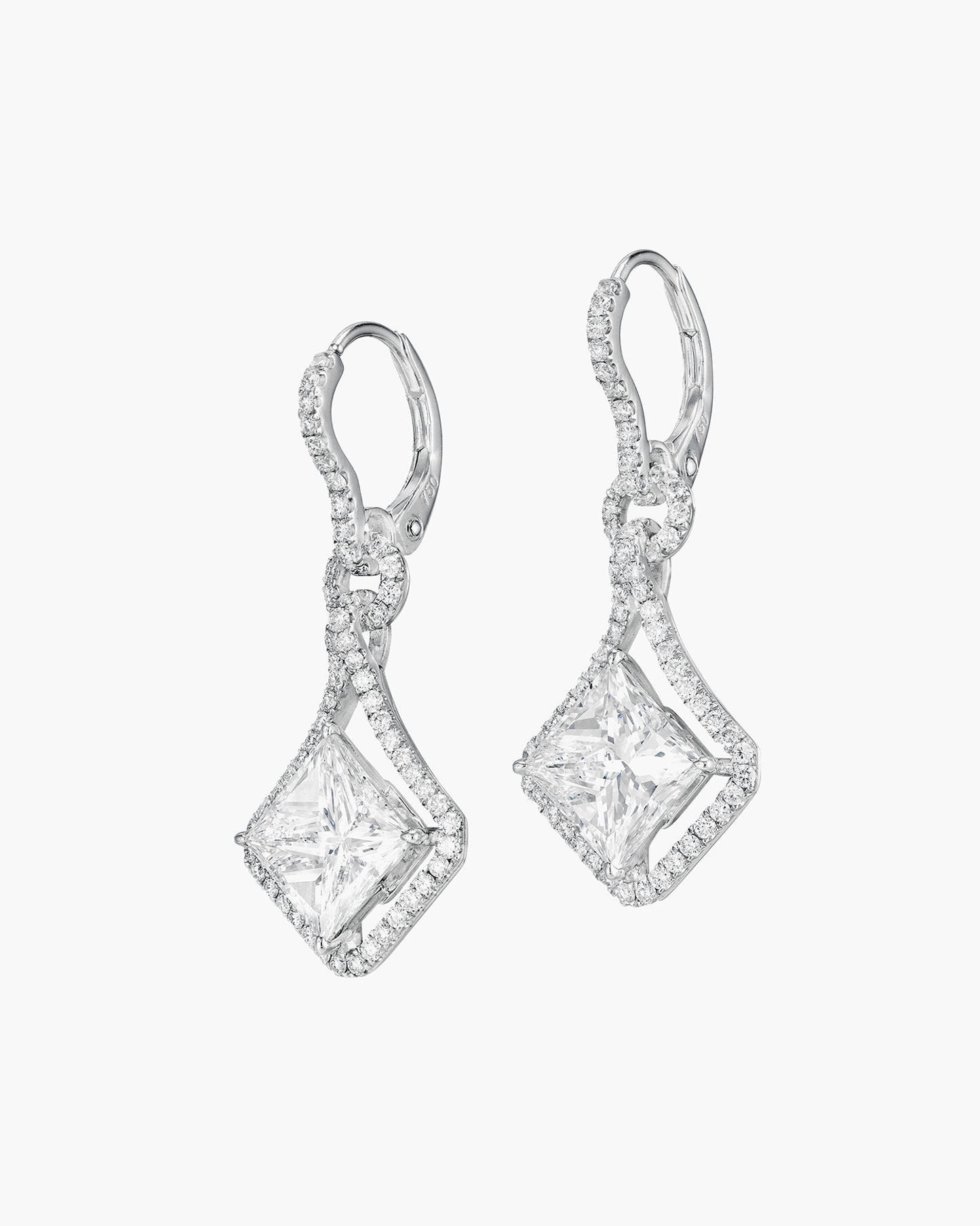 4.19 carat Princess Cut Diamond Earrings