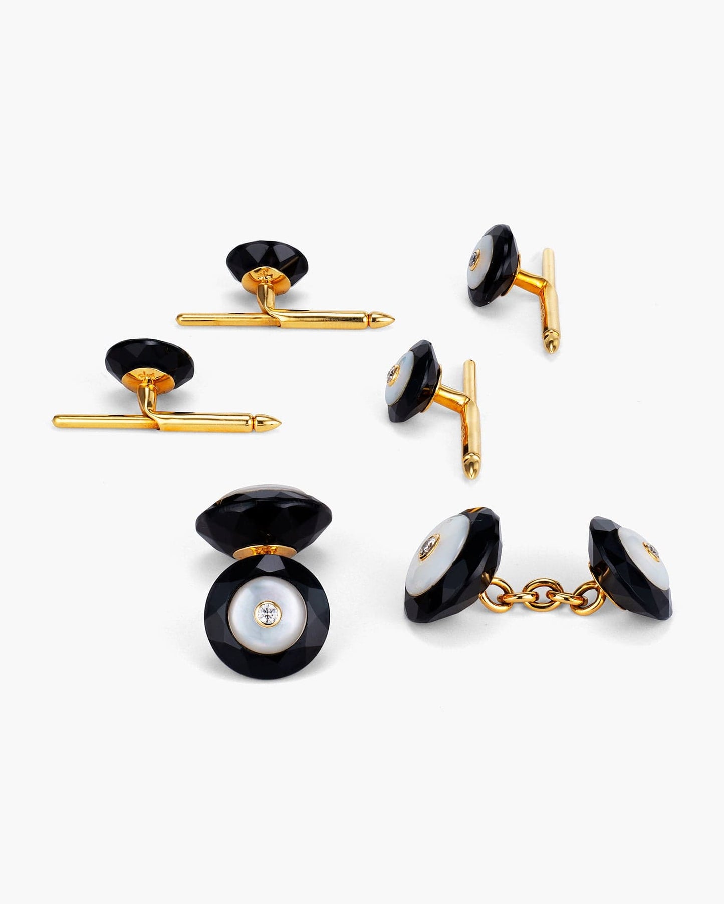Diamond, Onyx and Mother of Pearl Tuxedo Cufflinks and Stud Set