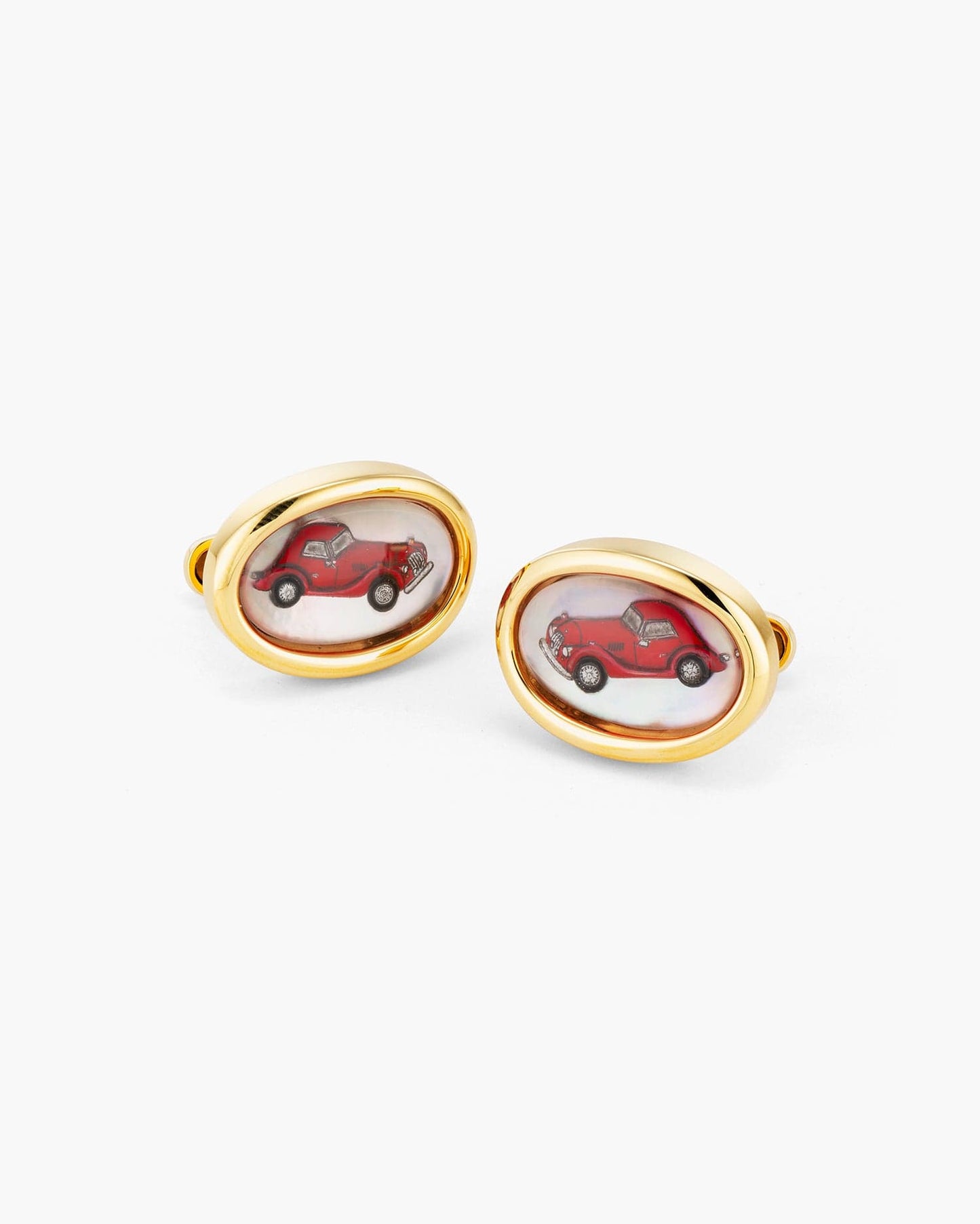 Mother of Pearl and Crystal Hand Painted Hardtop Red Car Cufflinks